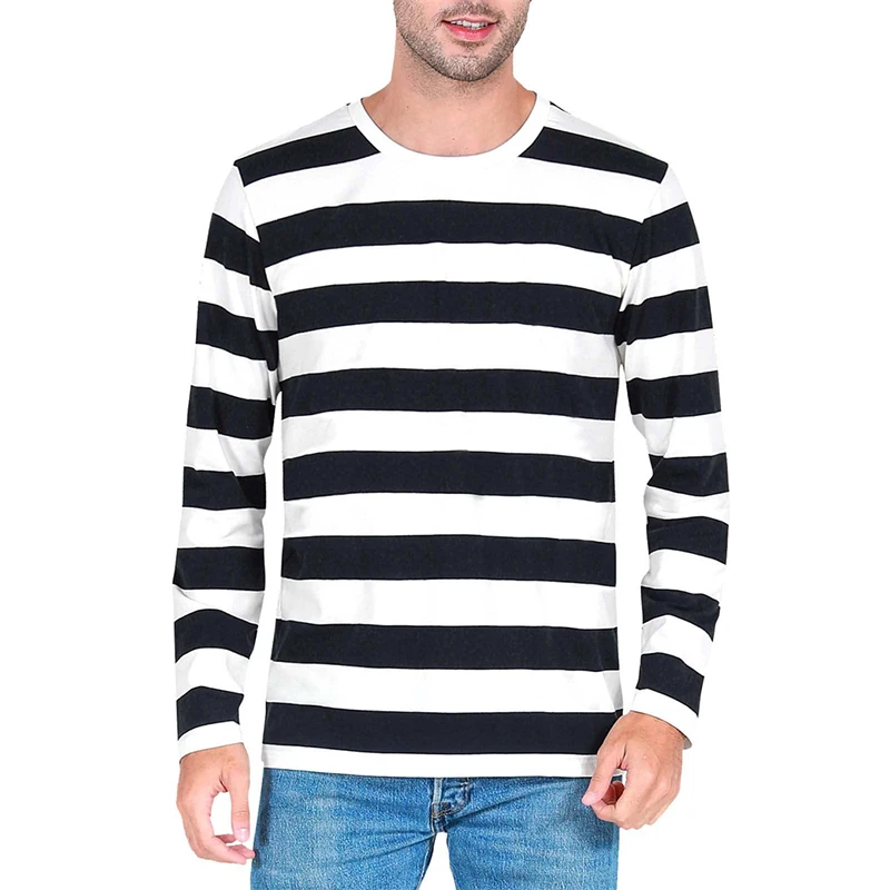 Men'S Fashion 2025 - Kontraststreifen 3D-Druck Herren Langarm-T-Shirt Lässige Mode