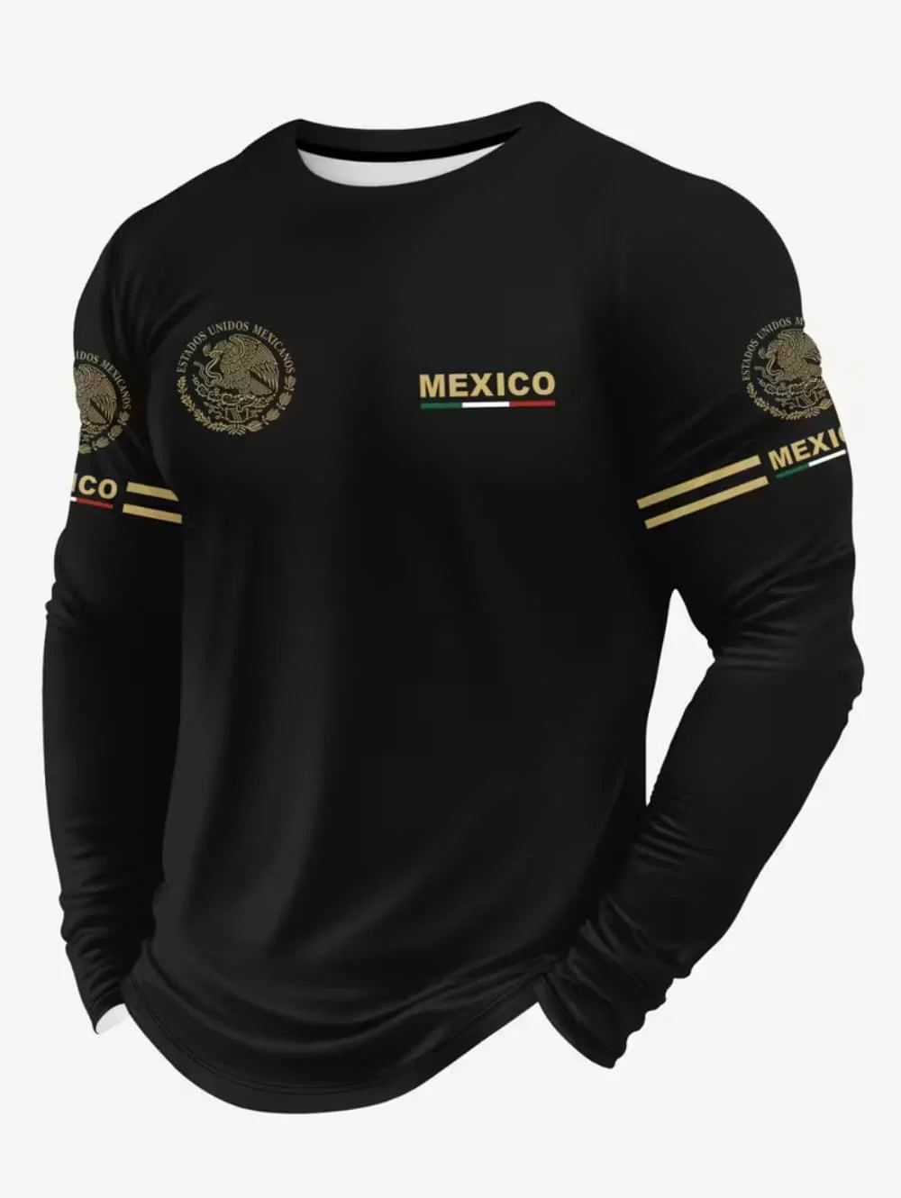Men'S Fashion 2025 - Herren-T-Shirt mit Mexiko-Adler-Print, modisches, bequemes Langarm-T-Shirt,