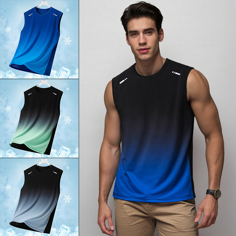 Mens Fashion Vest - Herren-Sportweste mit Farbverlauf, leicht, ärmellos, Rundhals-T-Shirt,
