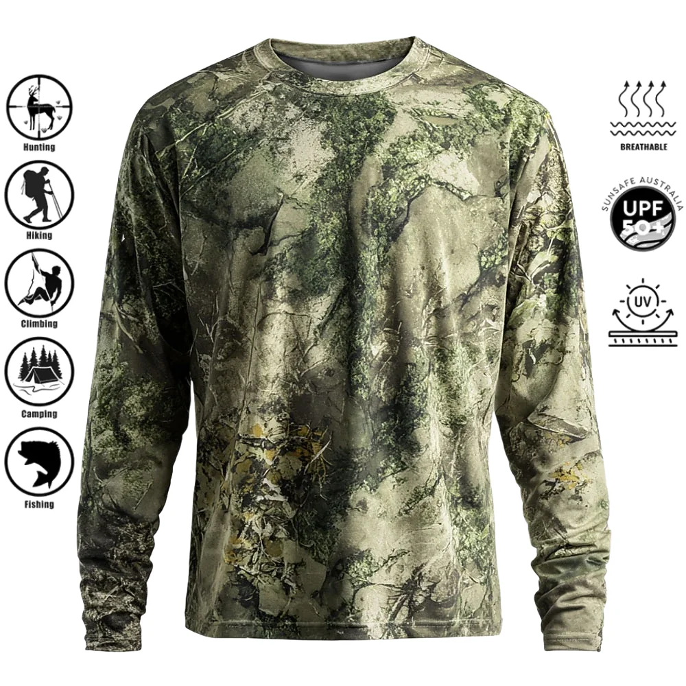 Men'S Fashion 2025 - Herren Langarm-T-Shirt aus Polyester mit 3D-Camo-Druck,