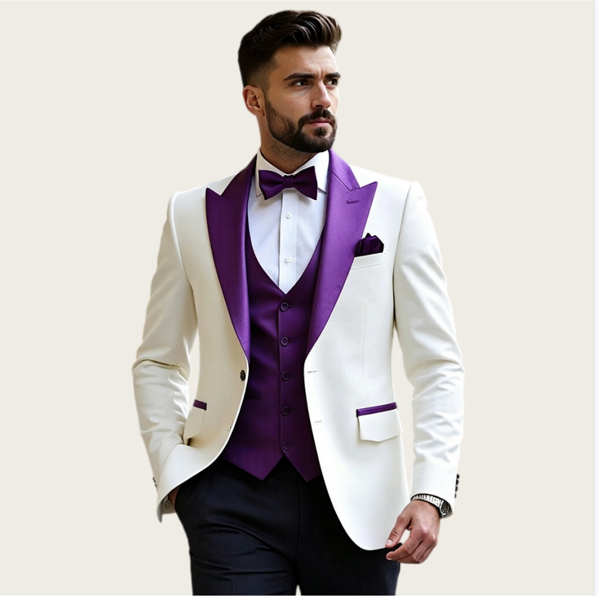 Slim Fit Blazer Men - Weiße Herrenanzüge, 3-teilig, Slim Fit, mit