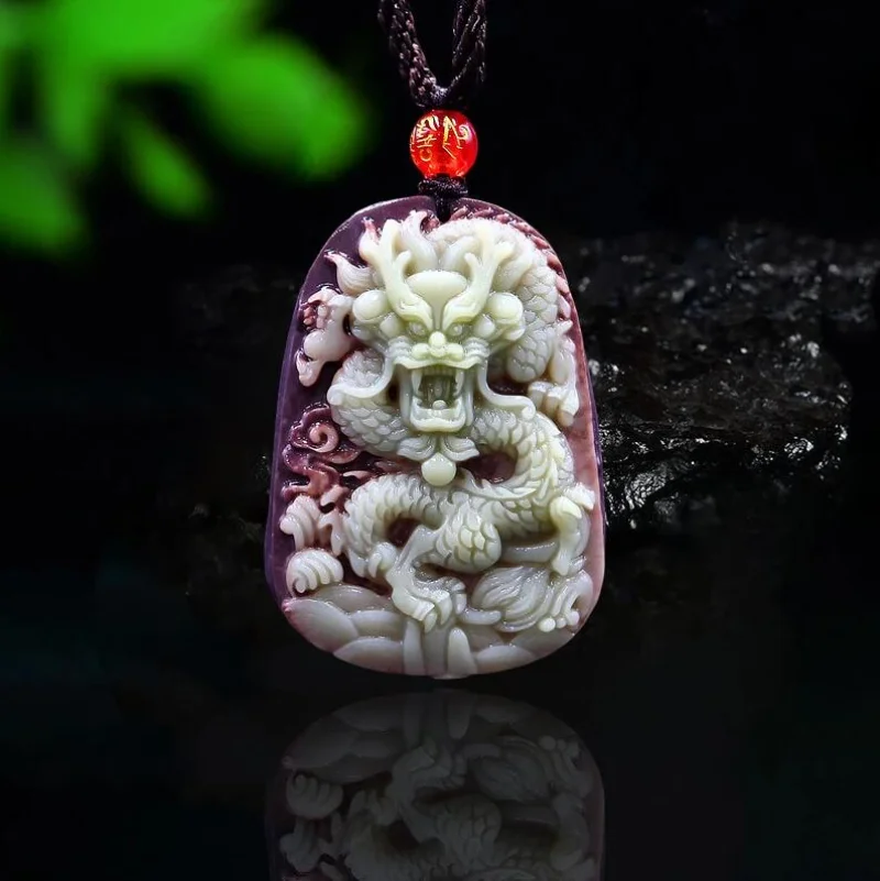 Men'S Fashion Jewelry - Lila Robe Jade Drache Anhänger Halskette
