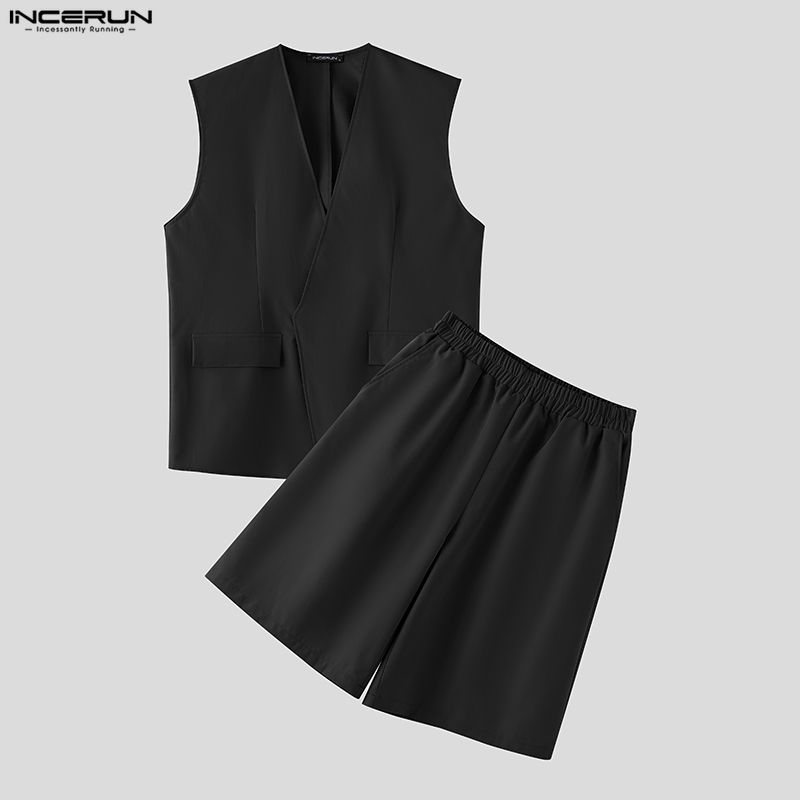 Mens Fashion Vest - INCERUN Herren-Sets Einfarbige V-Ausschnitt Ärmellose Westen