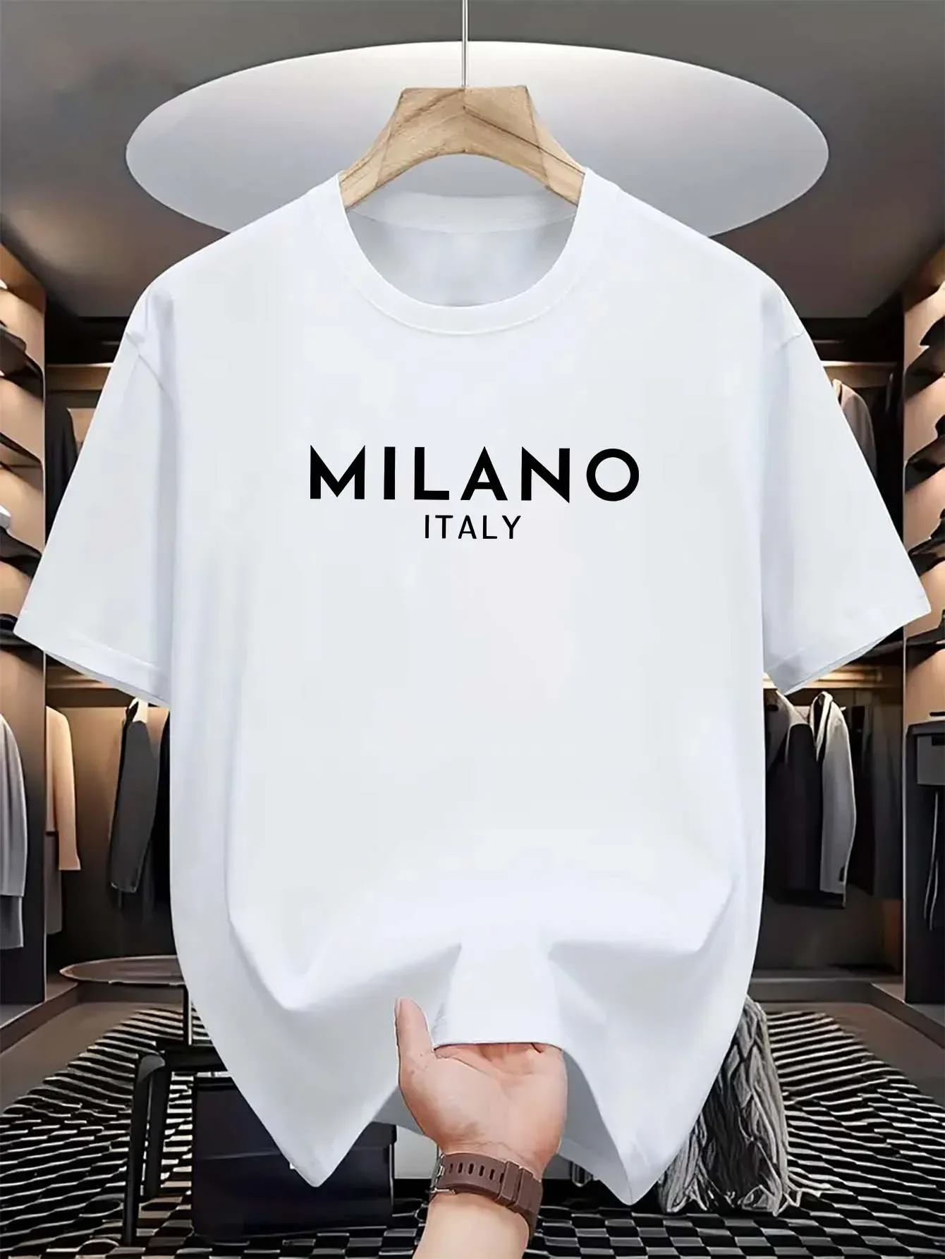 Milan Men'S Fashion - Milan Italienisches Rundhals-Shirt mit Print, Kurzarm,