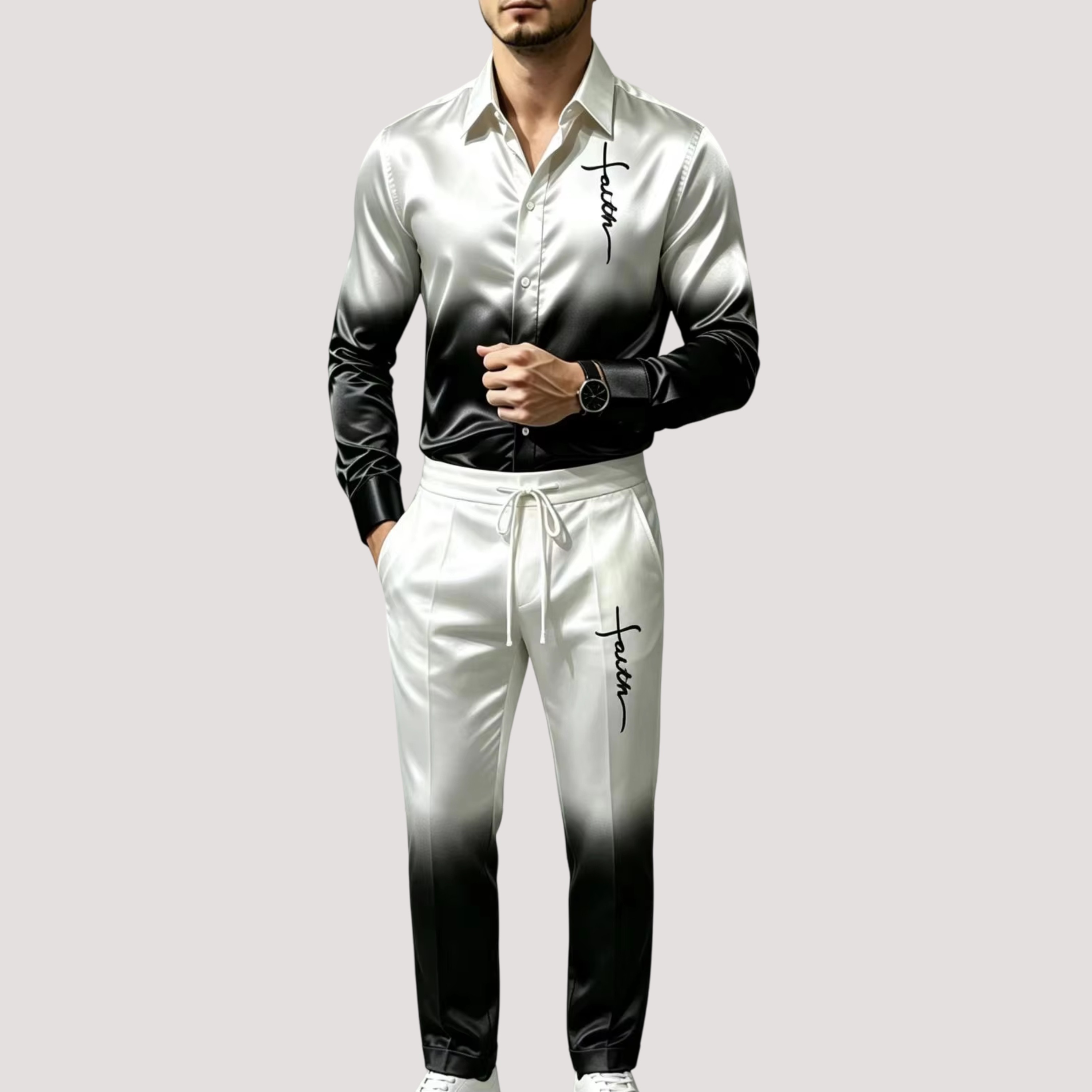 Herren-Satin-Seiden-Sportanzug – Mens Fashion Workwear Bewertung und Preis