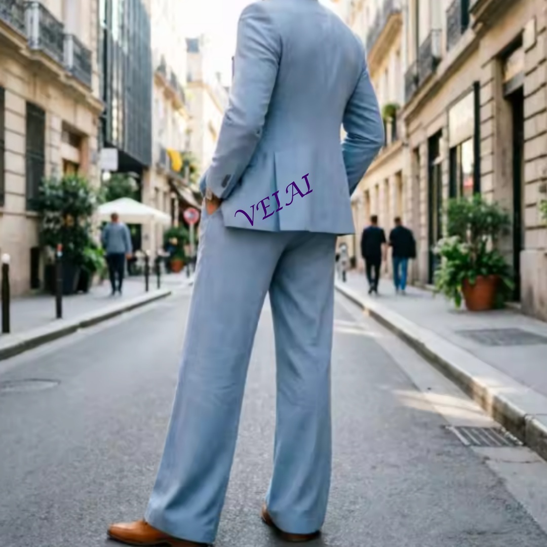 Hellblauer Leinen-Doppelreihen – Slim Fit Blazer Men Bewertung und Preis